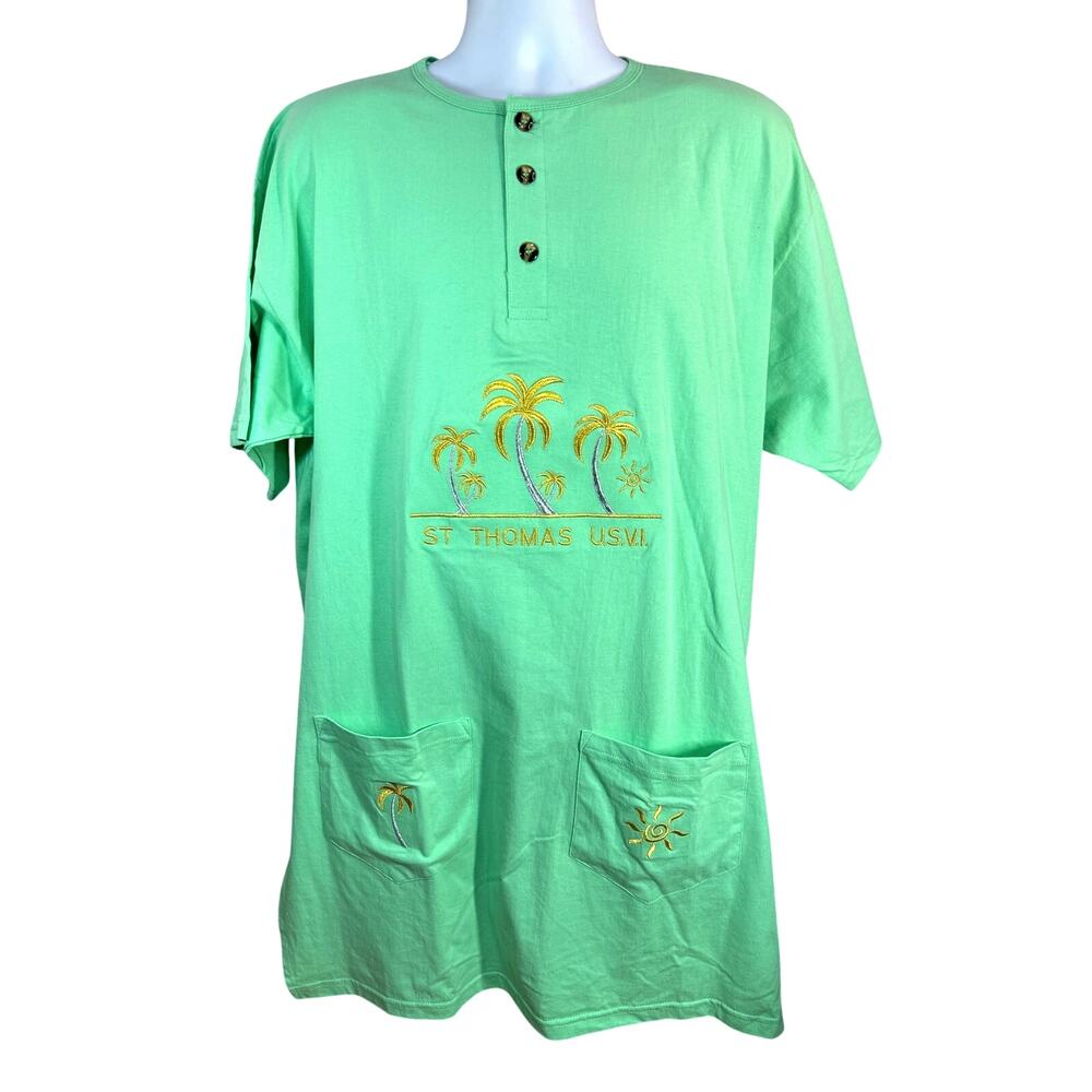 Green Shirt Dress St Thomas USVI Embroidery One Size